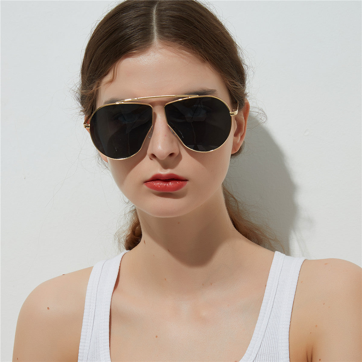 A1166 Polygonal Big Frame Sunglasses, Metal Frame Sunglasses For Women