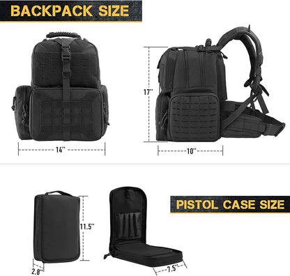 Tactical Range Backpack Bag, VOTAGOO Range Activity Bag For Handgun And Ammo, 3 Pistol Carrying Case For Hunting Shooting